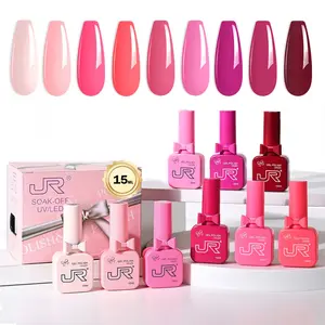9colors JR 15ml gel polish kit Novice suit Gel Nail Polish Set - Long Lasting Pink Red nude blue color nail polish Soak Off UV LED Cured Salon & Home Manicure Kit for beginners women