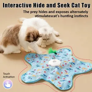 2026 New Hide and Seek Cat Toys with 2 Teasing Sticks, Interactive Moving Feathers Real Mouse Squeaky Touch Activated Exercise Rechargeable Toys for Indoor Cats