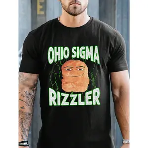 Manfinity Dauomo Ohio Sigma Rizzler Humorous Graphic Print Men's T-Shirt