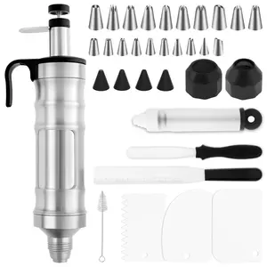 Non Stick Stainless Steel Frosting Piping Kit for Cupcakes Pastries Wear Resistant Versatile Cake Decorating Syringe Kit for Beginners or Professionals