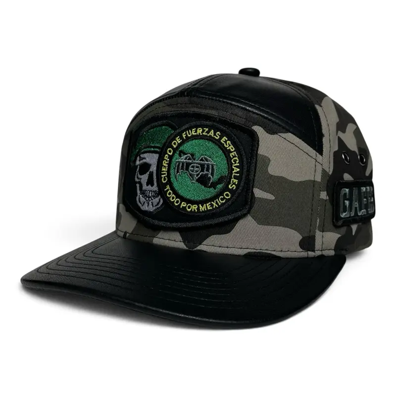 GAFES Mexico Fuerzas Especiales Camo Snapback Hat - Camouflage Design & Skull Emblem Adjustable Mexican Army Hat
