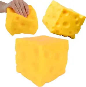 Squishy Cheese Block – Yellow, moldable fidget toy with squeeze feature; ideal for play and relaxation. Bouncing sensory toy helps relax and focus. Sensory cheese for kids and adults. Made from TPR material. tiktokshopspringglowup