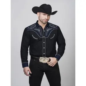 Men's Embroidered Button Down Long Sleeve Shirts Western Cowboy Shirt