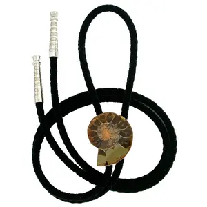 Ammonite Fossil 1 3/10 x 1 1/10 Inch Bolo Tie With Cord And Tips EBS9307/82525