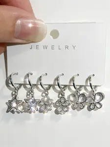 3-piece set of star sparkling imitation crystal earrings, 3 pairs of star butterfly flower earrings, charming earrings for holidays and date nights, Dangle Earrings Set