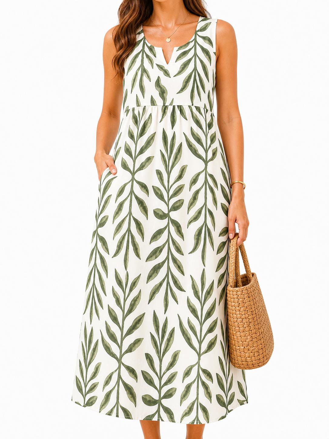 Polka Pockets Long Dress Sleeveless Berry Garden Sleeveless Maxi Dress Casual Summer Vacation Dress Womenswear Fitted Vneck