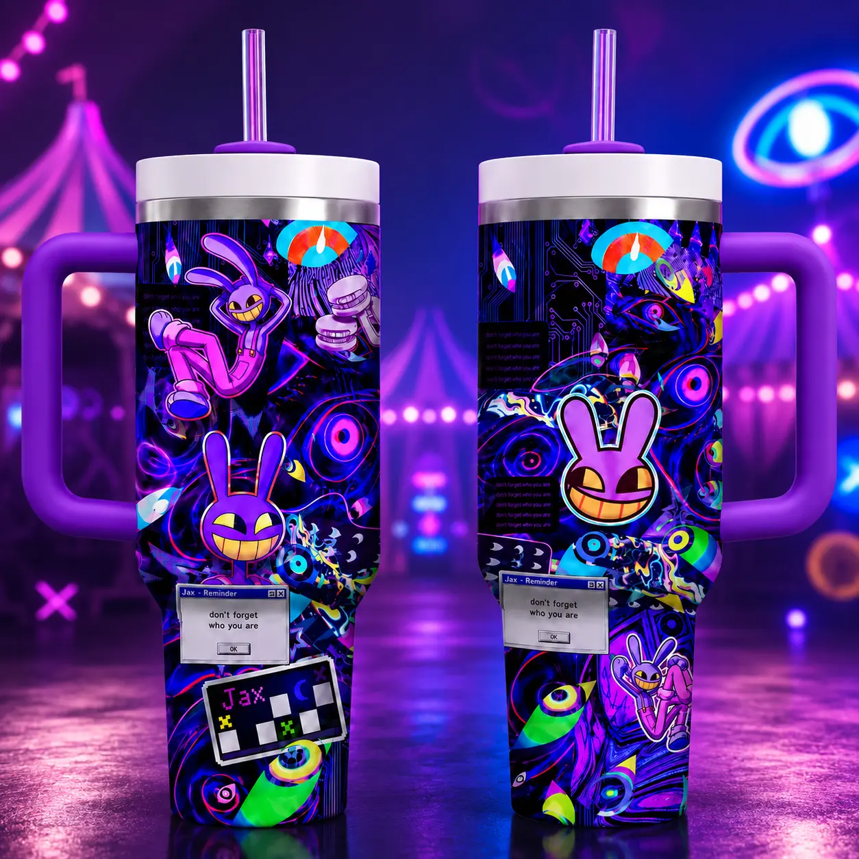 Jax The Amazing Digital Circus Tumbler 20oz 40oz, Purple Rabbit Insulated Cup With Handle, Colorful Cartoon Travel Mug Gift