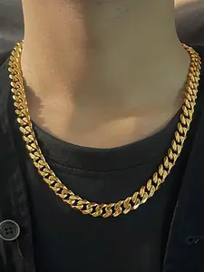 Men's Stainless Steel Cuban Chain Necklace, Trendy Casual Style, Metal Chain Link, All Season Wear, Fashionable Hip-Hop Jewelry Gift, Stainless Steel Necklaces