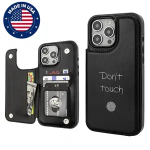 DONT TOUCH Fingerprint unlocking Aesthetic Design Pattern Casing For iphone 16 15 14 13 12 Plus Pro Max Flaunt Mobile Phone Case TPU Pu Leather Card Holder Drop Protection Shockproof Protector Vintage unique Fashion Trend Anti-scratch Smartphone Cover