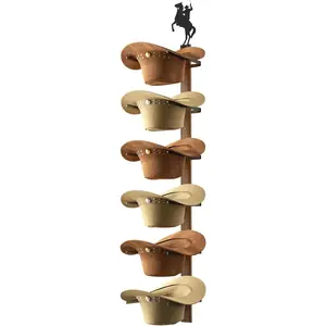 Cowboy Hat Holder Cowboy Hat Rack for 6 count Cowboy Hats with Wooden Board, Metal Hat Rack Western Decor Wall Storage Hat Holder Organizer for Hat Racks Room Decor