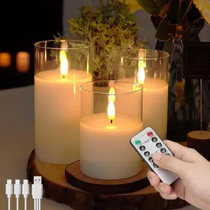 3-Pack Flameless Candles with Remote and Timer Function, 3D Realistic Flickering Flames, USB Battery Powered for Christmas Home Decoration Wedding