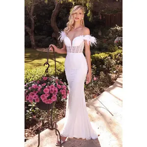 Feathers Off-Shoulder Embroidered Wedding Dress J824W