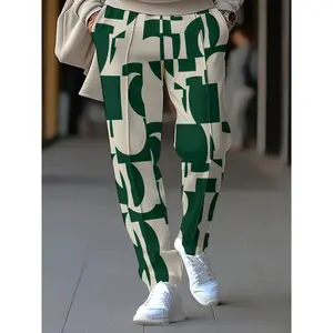 Men'S Casual Wide Leg Pants With Digital Printing - Polyester Fiber, Drawstring Waistband, Suitable For Outdoor Activities And Date Nights