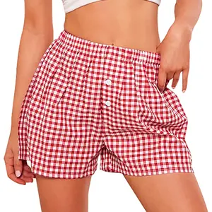 Womens Shorts Boxers 2025 Summer Gingham Pajama Lounge Sleep Y2K Plaid Pj Shorts Beach Bottoms