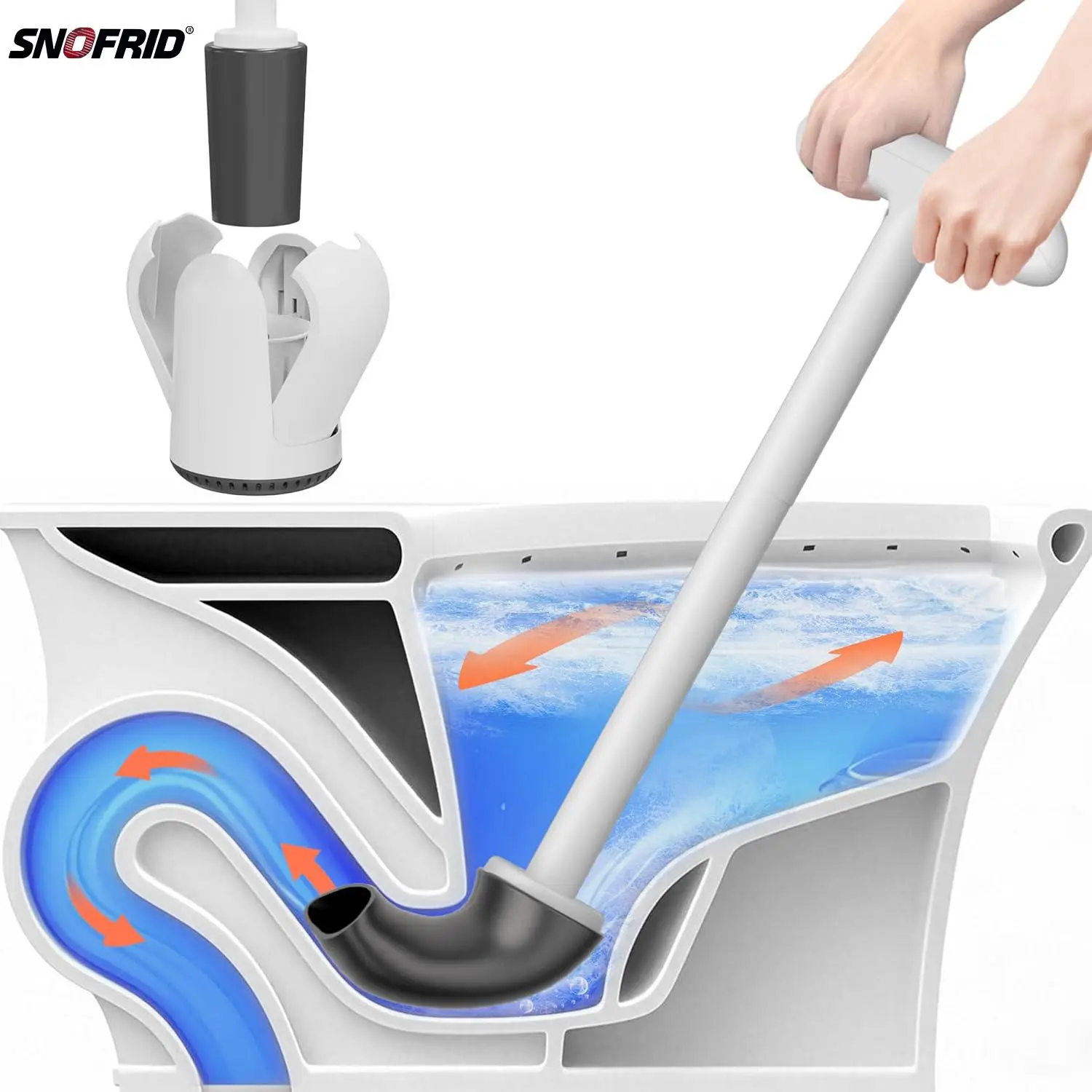【DealsForYouDays】Snofrid Upgraded Toilet Plunger with Holder, Wall Mounted Toilet Bowl Plunger with Hideaway Caddy, Dual Handle Plunger for Bathroom Built-in Drip Tray, Easy to clean,White