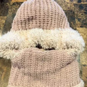 3-in-1 Winter Beanie Scarf & Mask Set - Cozy Fleece-Lined Knit Hat with Ear Flaps Windproof Warm Hooded Neck Warmer for Outdoor Cycling