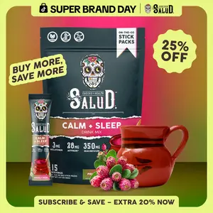 Salud 2-in-1 [Calm + Sleep – Prickly Pear] Nighttime Drink Mix,Agua Fresca, Melatonin, Magnesium, Saffron Extract, L-Theanine, Relaxation & Sleep Support, Non-GMO, Gluten Free, Vegan, Low Calorie, 1g Sugar (15 Servings), Spring Glow Up