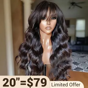 $79 for 20" Throw on & Go Body Wave Wig with Bangs Cost-effective Wig 10A Human Hair