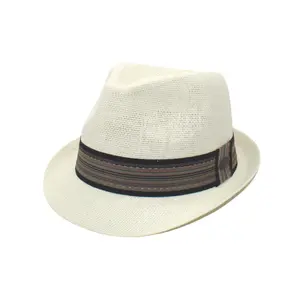 Short Brim Straw Fedora Hats with Striped Band for Men & Women