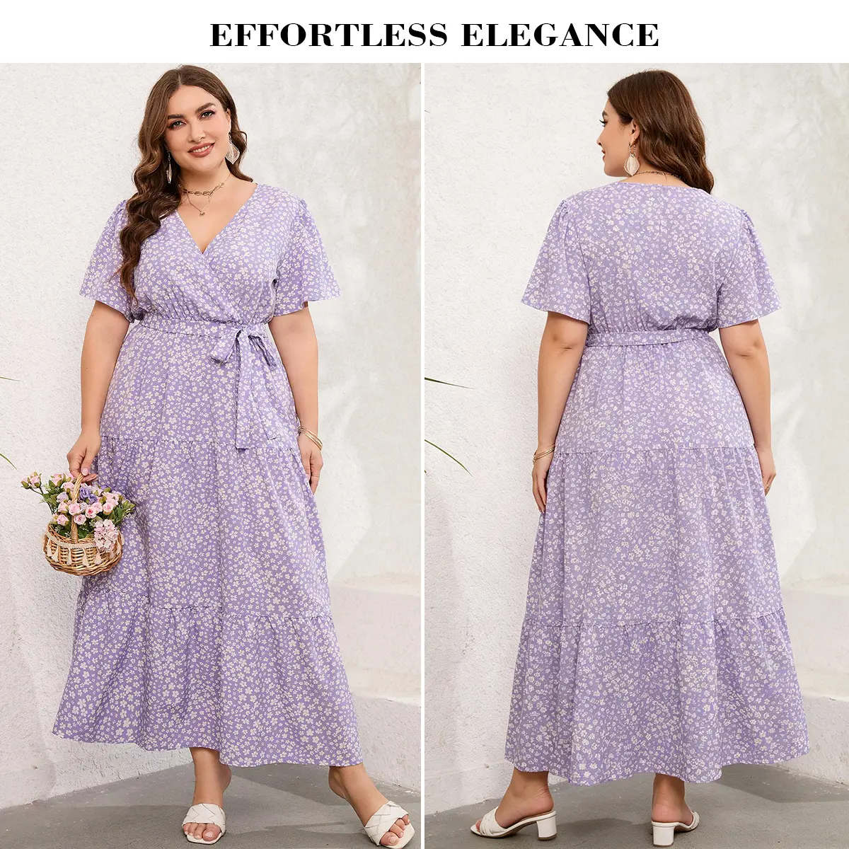 Yesfashion Women's Extended Size High Stretch Casual Wear Sundress, Short-Sleeve Floral Ruffle A-Line Swing Beach Mini Shift Dress, 5XL Plus Size Casual Dresses LXX