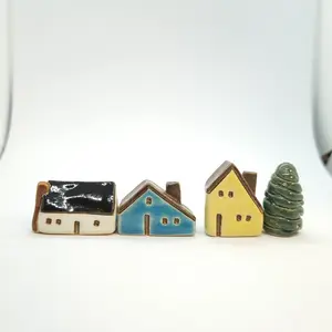Colorful Handcrafted Ceramic Street House Set of 4 Unique Handmade Ceramic Decor for Home Collection ny HyLap