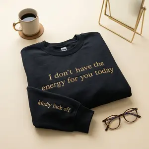 I Don’t Have The Energy for You Today Embroidered Sweatshirt, Funny Sarcastic Crewneck, Tired Introvert Shirt, Humor Gift