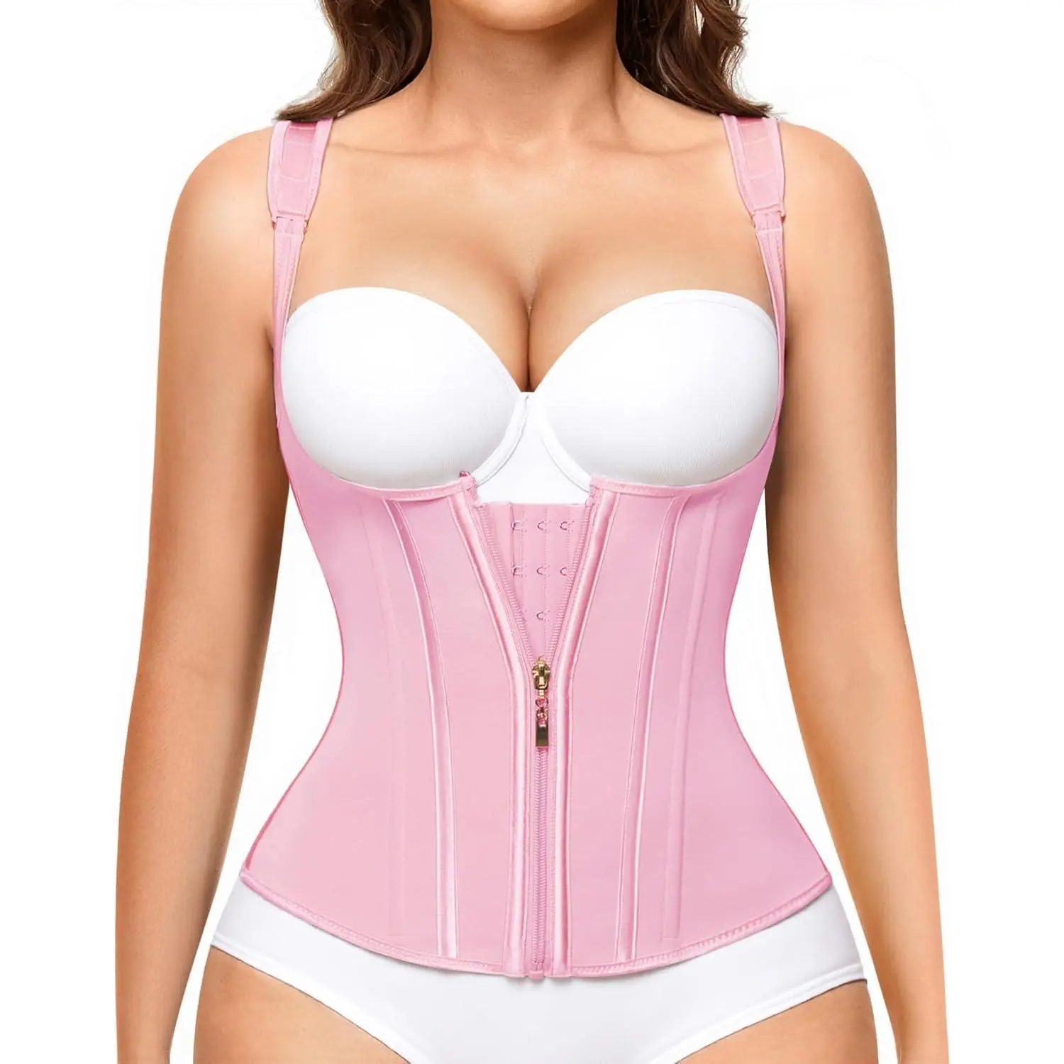 1 Pack Adjustable Waist Trainer Shapewear for Women | Tummy Control Faja Corset with Front & External Zipper | Steel Bone Hourglass Body Shaper Plus Size Light Womenswear