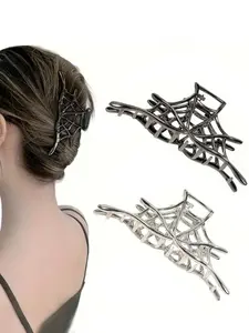 2pcs Halloween Spooky Spider Web Hair Clips Metal Shark Claws Easy Grip Back Headband Hairstyles Wholesale Cross-Border Hair Accessories