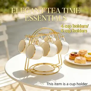 Coffee Cup Holder Stand, Iron Art Cup Rack Base Storage Shelf, Holds 4 Cups 6 Cups, Home Kitchen Cafe Bar Counter Decor