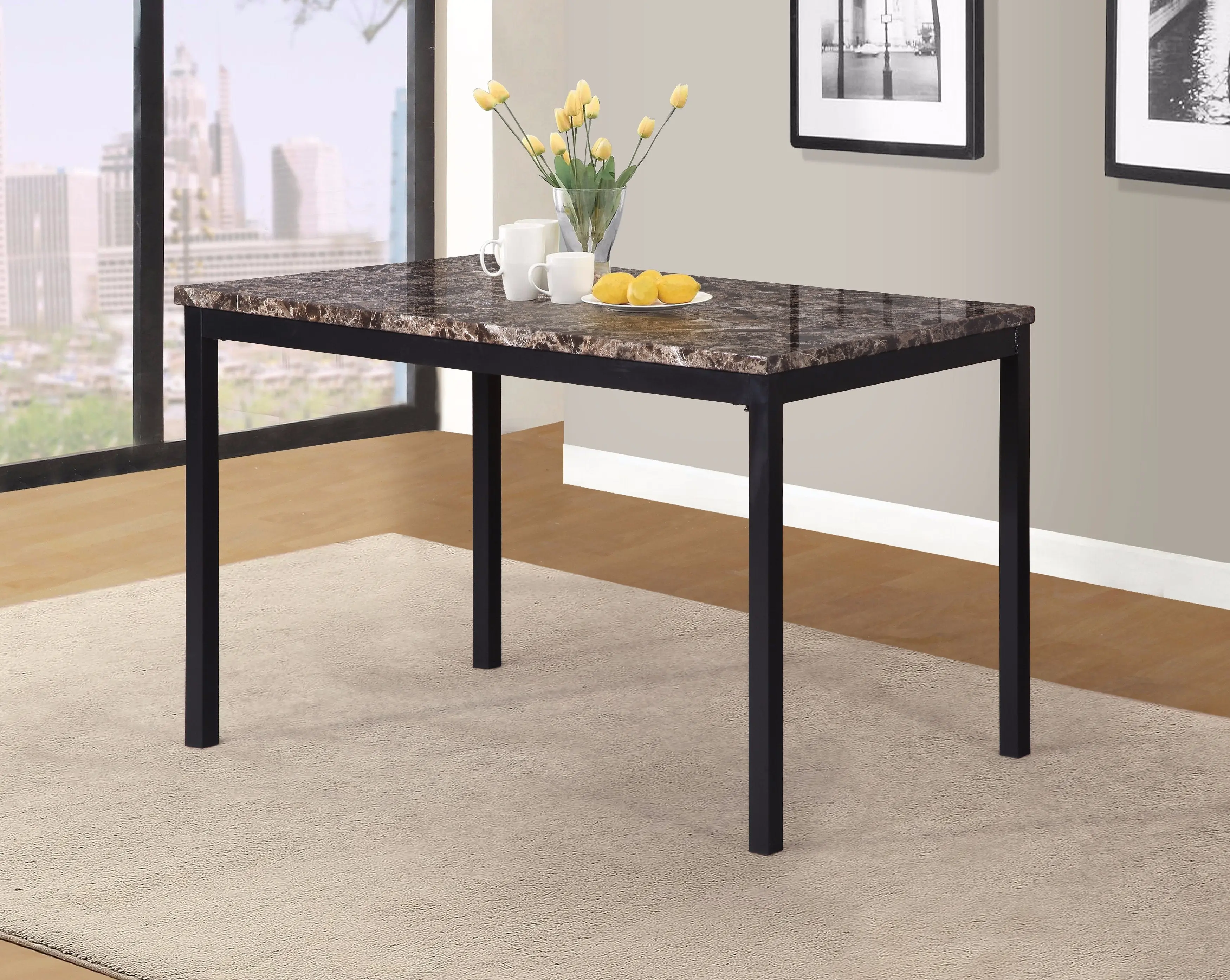 Noyes Metal Dining Table with Laminated Faux Marble Top Noyes Metal Dining Table with Laminated Faux Marble Top