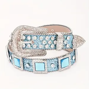 Y2K Punk Style PU Leather Belt with Rhinestone Embellishments, Sequined Alloy Buckle, Hip-Hop Inspired Wide Waistband for Casual and Night Out Occasions, Trendy Waistband | Vibrant Accessory | Metallic Accents belts