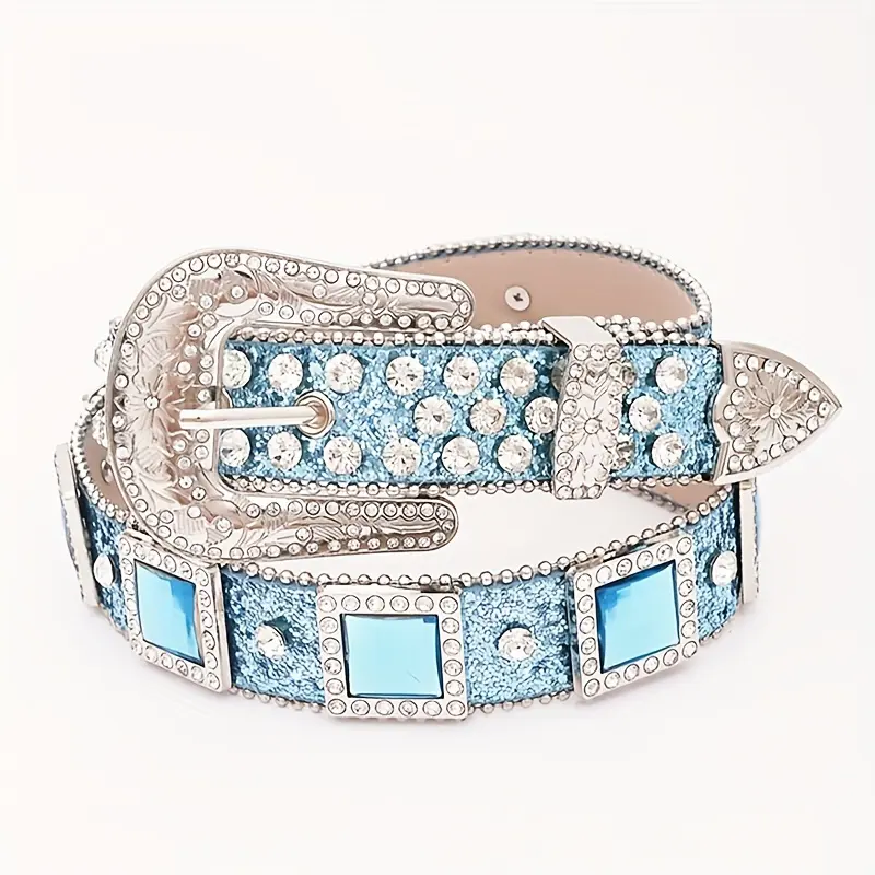 Y2K Punk Style PU Leather Belt with Rhinestone 