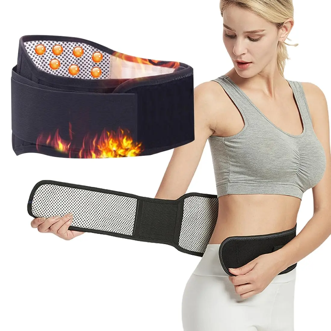 Universal Heated Adjustable Breathable Magnetic Lumbar Back Support Brace - Prop 65 Safe Waist Belt for Men, Waist Trimming, Sciatica Pain Relief, Hip & Joint Care for Gym & Daily Use, Fitness Warming, Immediate Pain Relief, Heated Back Brace, Lumbar Comp