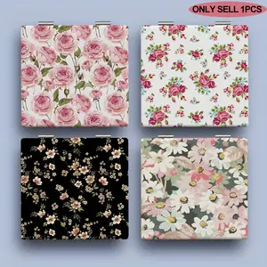 British style countryside floral style portable makeup mirror, convenient folding makeup mirror, small mirror as a gift for students and office workers, 180 ° adjustable makeup mirror, handheld makeup mirror suitable for all occasions