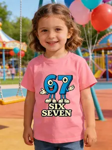 Girls' Cartoon Doll Print T-Shirt, Soft Breathable Skin-Friendly, Casual Summer Top, Suitable for Daily School Wear