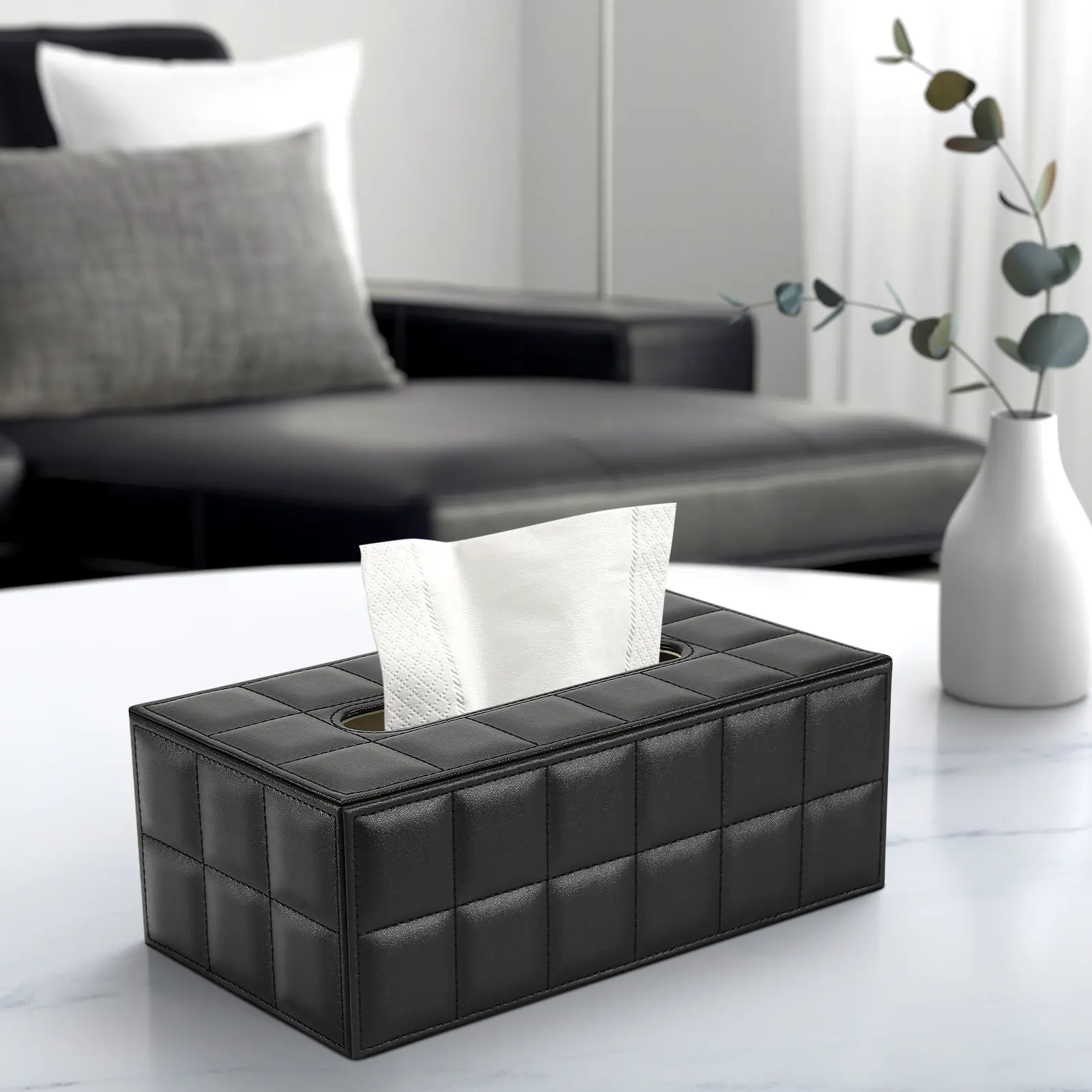 PU Leather Tissue Box, Rectangular Tissue Holder, Napkin Facial Tissue Cube Dispenser, Home Restaurant Hotel Tissue Storage Box, Bathroom Organizer, Bathroom Counter Organizer, Bathroom Accessories, Bathroom Decor Supplies, Bathroom Necessities
