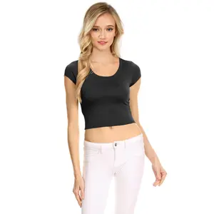 NYL Womens Basic Short Sleeve Scoop Neck Crop Top - USA