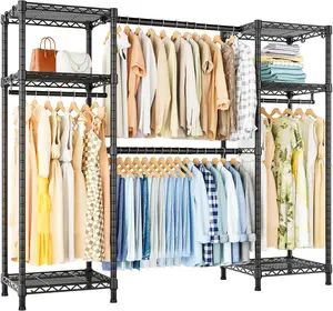 Ulif E7 Garment Rack, Heavy Duty Clothes Storage System with Extendable Hangers Rods, Metal Clothe Rack with 6 Wire Shelves, (52.3"-72") W x 14.5" D x 71.2" H, Load 838 LBS