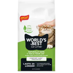 WORLD'S BEST CAT LITTER Comfort Care Unscented 15-Pounds - Natural Ingredients, Quick Clumping, Flushable, 99% Dust Free & Made in USA - Long-Lasting Odor Control & Easy Scooping