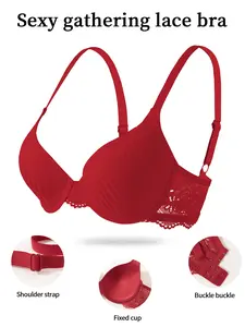 6-piece set lace splice sexy bras casual daily sports striped back gathering front clasp underwired with padding high support women's solid color bras Push Up Padded