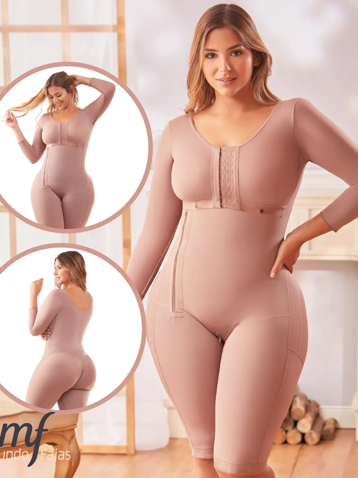 Faja NEVADA completa, con ziper lateral, manga larga, pierna larga, alta compresion, postquirurgica