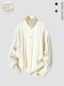 Autumn Winter Men's Casual Fashion Knit Cardigan, Vintage Stand Collar, Plaid Pattern, Button Design, Warm and Comfortable