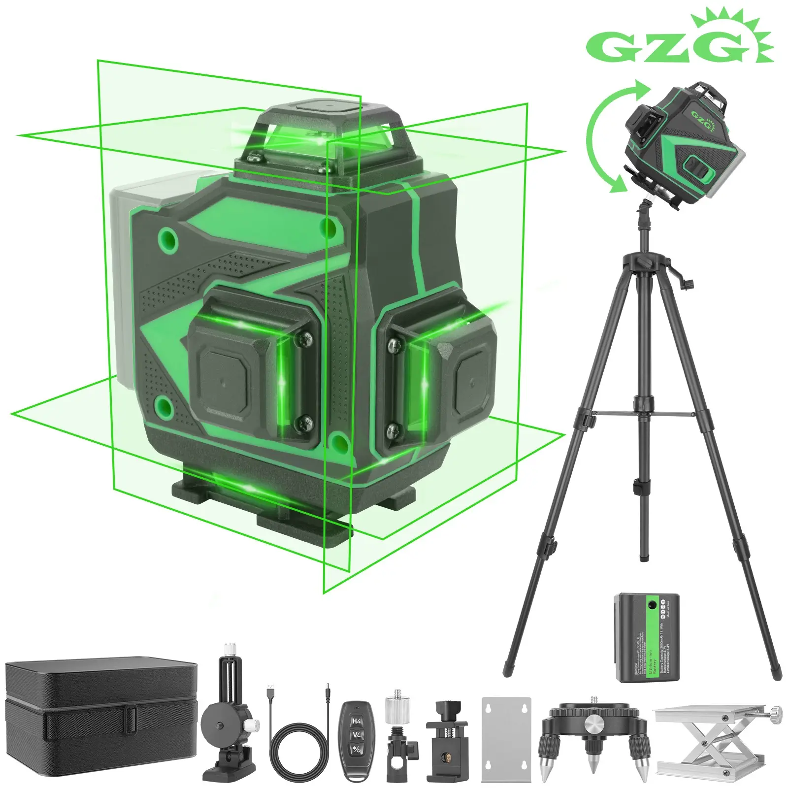 GZG 16 Lines 4D Laser Level with Tripod and 2 Batteries for Accurate Measurements, High Precision Laser Leveling Instrument for Construction & DIY Projects