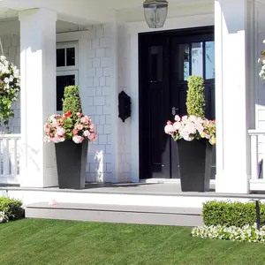 Black 22.5 Inch Tall Rectangular Planters Set of 2 Large Modern Plant Pots with Drainage Holes & Water Level Monitor for Indoor and Outdoor Use Decorative Flower Garden