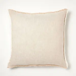 Oversized Reversible Linen Square Throw Pillow with Frayed Edges Neutral -