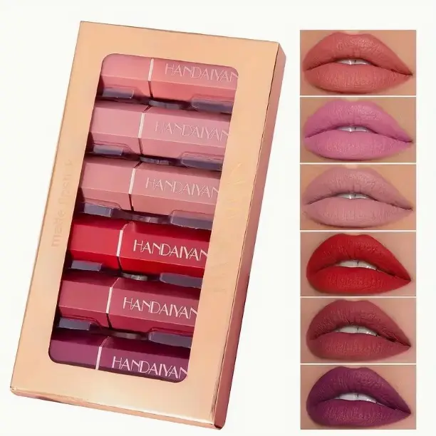 6 piezas de labiales mate en color marrón, nude, rosa, morado y rojo, de claro a oscuro, para mujeres, de larga duración, a prueba de agua, 24 horas, labiales mate originales de 24 horas. Makeup Cosmetic Gloss Lipstick Lip Care Glossy Lipgloss