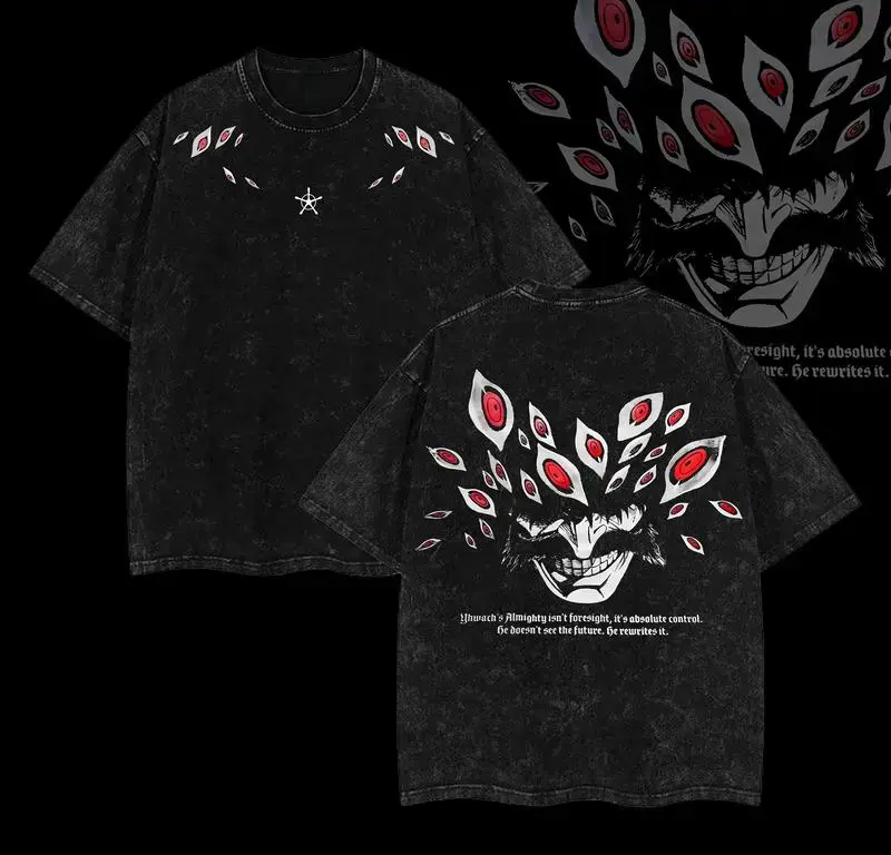 Yhwach x Bleach Vintage Tee – Anime Double Printed Oversize Lightweight Acid Washed Tee, Graphic Tee, Anime Merch, Outfits Men Menswear Top Streetwear Tshirt Oversized Crewneck Tropical Bestie
