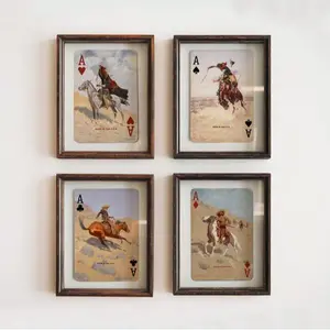 Set of 4 Aces Cowboy Prints Unframed – Vintage Playing Card Gallery Wall, Masculine Wall Art, Dark Western Game Room Decor, Office or Study Decor, Gift for Dad Wall decor, Home Decor, Birthday Gift.