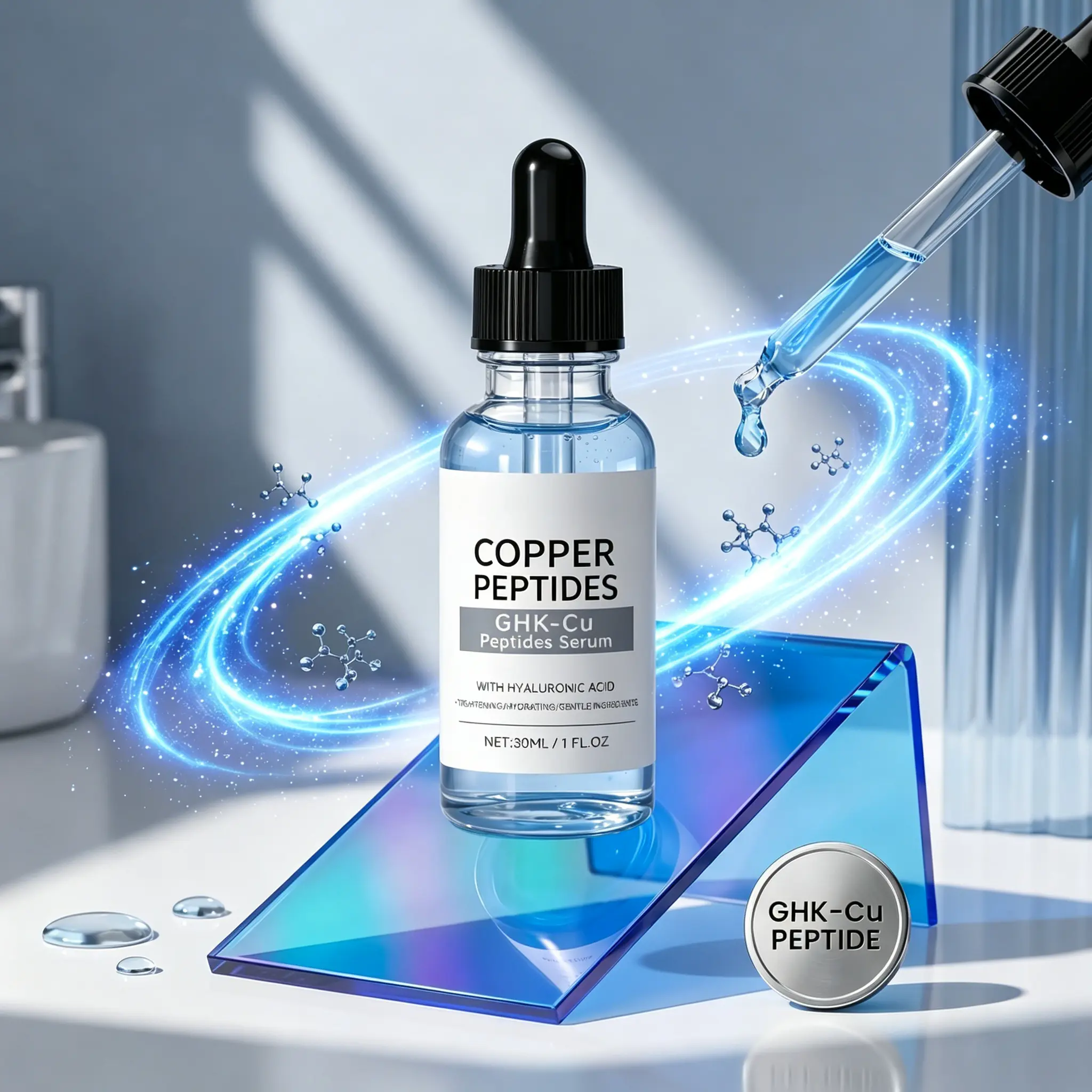Copper Peptides GHK-Cu Serum with Hyaluronic Acid Skin Tightening Hydrating Anti Aging Wrinkle Repair Gentle Formula for All Skin Types