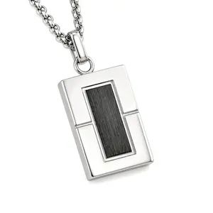 Carbon Inlay Tag Pendant — Polished Steel